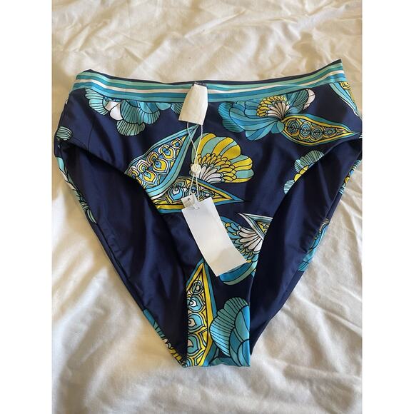 NWT Trina Turk Pirouette Navy High Waist Banded Printed Swim Bottom 8 - Picture 5 of 6